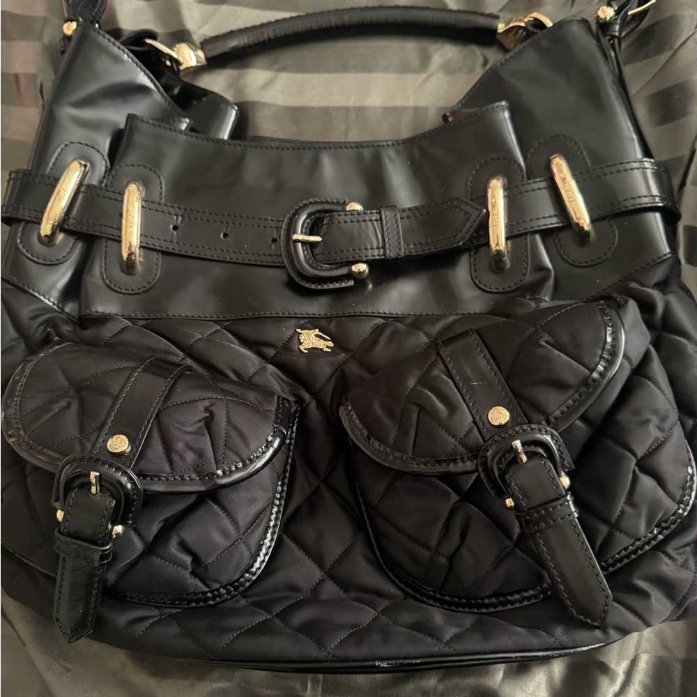 Burberry Black Quilted And Leather Bag. Gently used. Excellent condition.